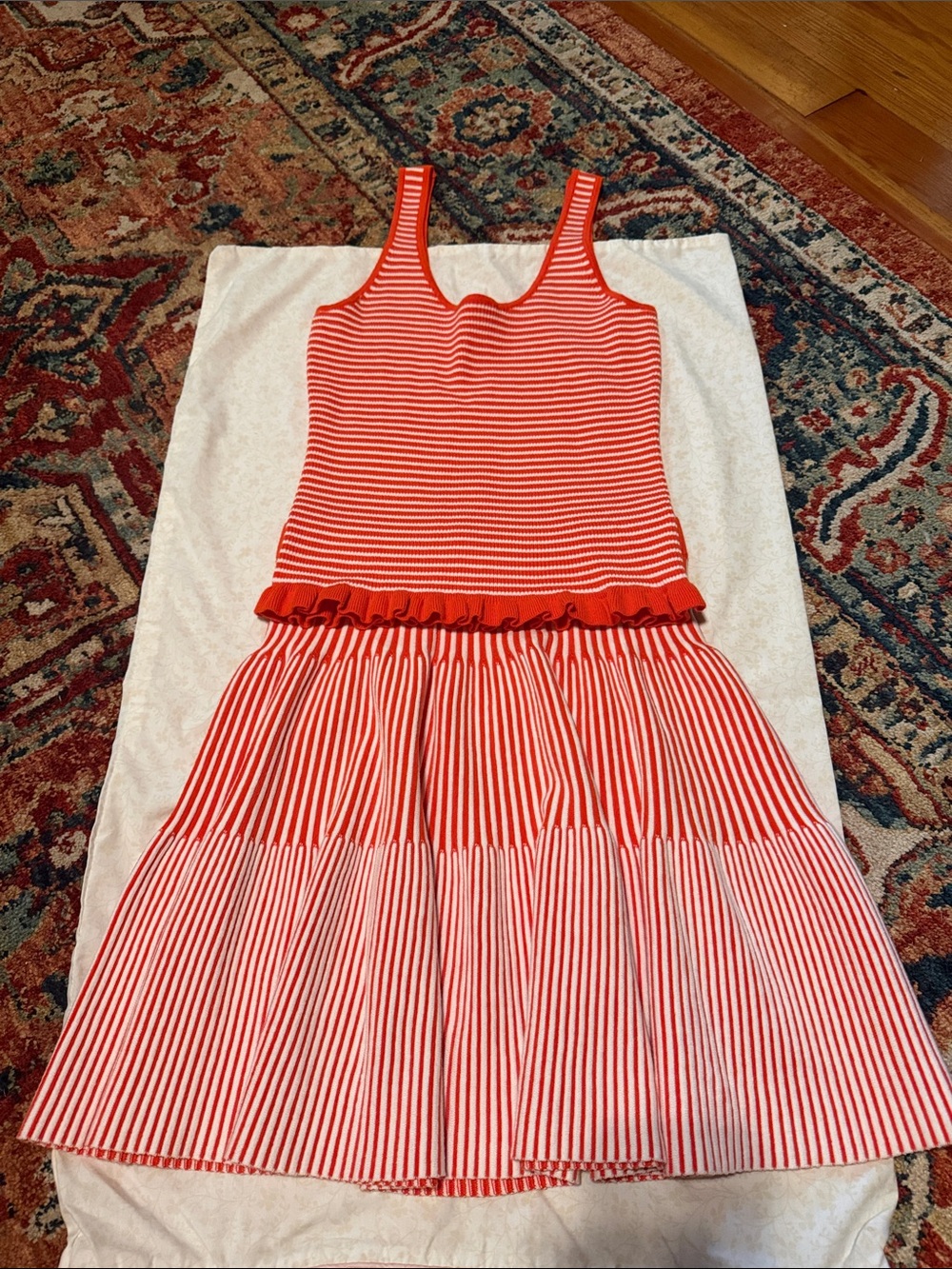 Striped Red & White Knit Tank and Skirt Set
